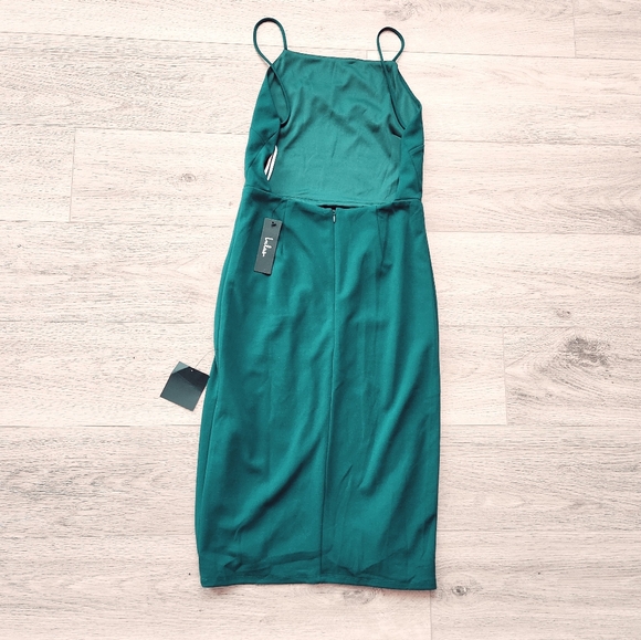 Lulu's Never Look Back Green Bodycon Dress Womens Medium Backless Midi - Picture 9 of 14